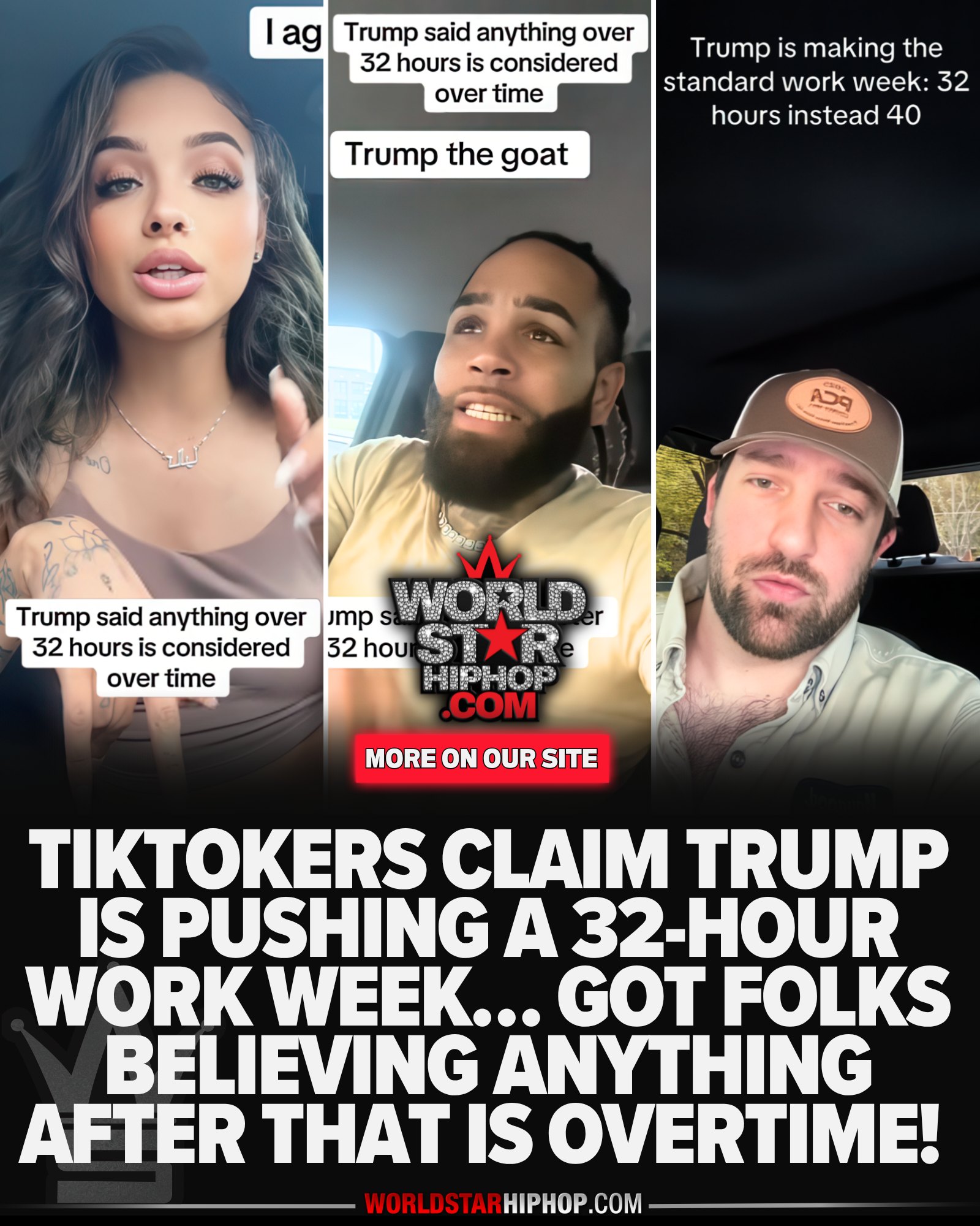 TikTokers Claim Donald “The Clown” Trump Is Pushing A 32-Hour Work Week… Got Folks Believing Anything After That Counts As Overtime🤡